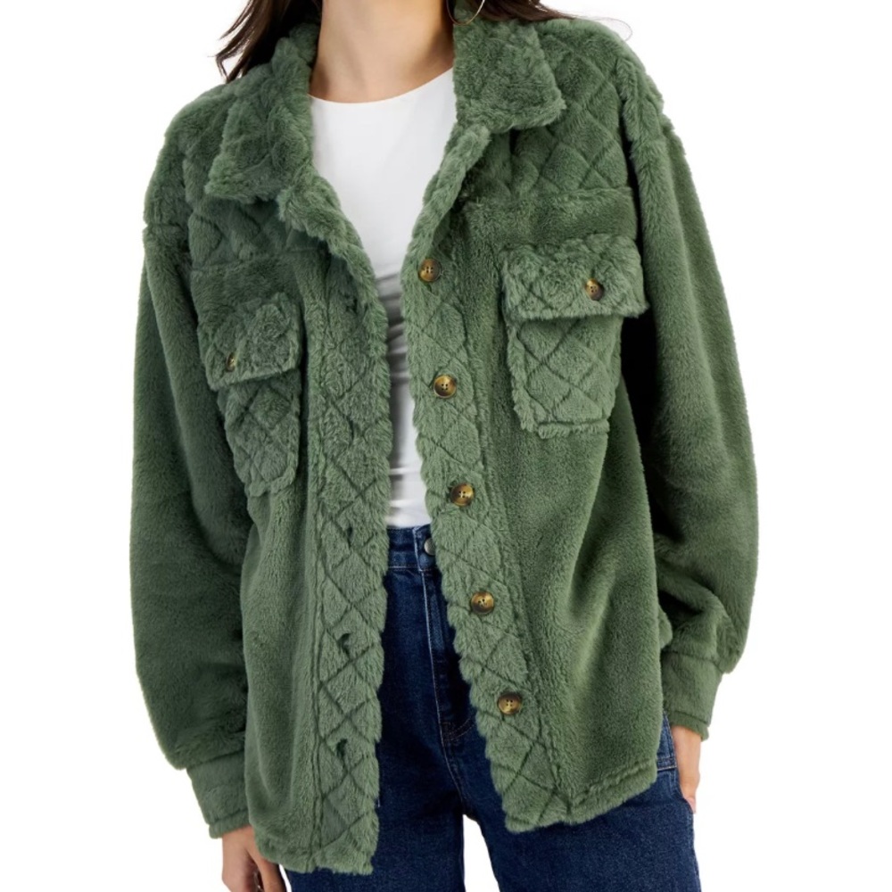 Quilted Faux-fur Sherpa Shacket